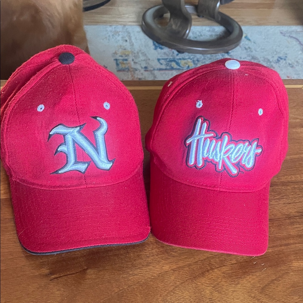 2 Nebraska cornhuskers Red white Huskers Zephyr wool mix Sz 7, 6 7/8 fitted hats